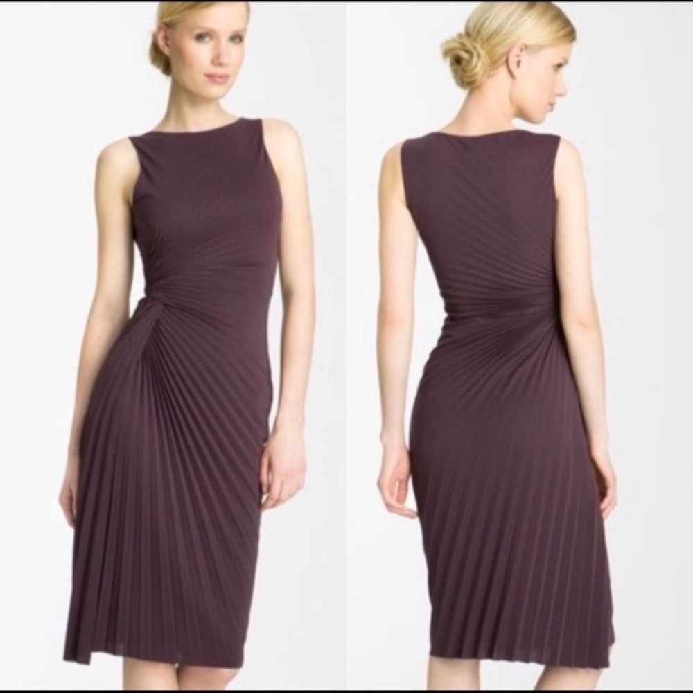 Halston Heritage Side-Twist Pleated Dress Burgundy